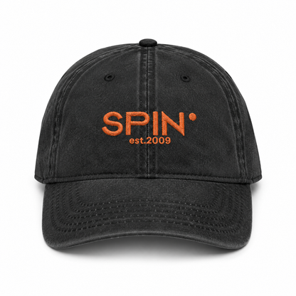 SPIN Club Cap black, front, SPIN est. 2009 in orange