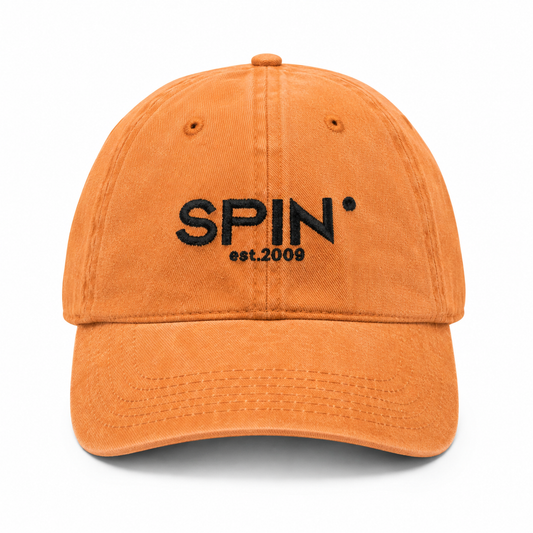 SPIN Club Cap orange, front, SPIN est. 2009 in black